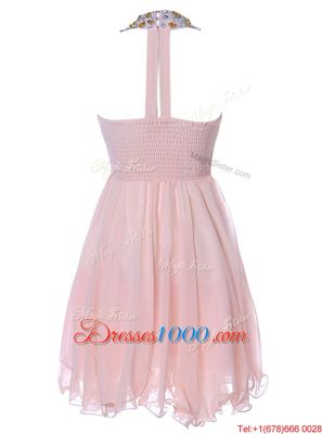Baby Pink Prom Dress Prom and Party and For with Beading Strapless Sleeveless Backless