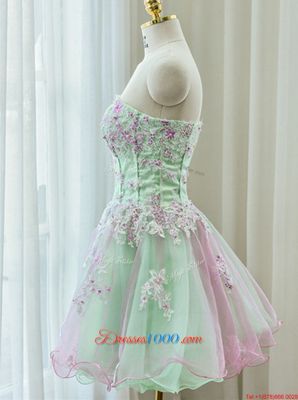 Mini Length Multi-color Prom Gown Organza Sleeveless Beading and Appliques
