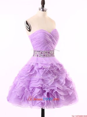 Best Selling Sleeveless Mini Length Beading and Ruching Zipper Cocktail Dresses with Lavender