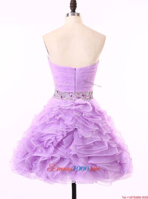Best Selling Sleeveless Mini Length Beading and Ruching Zipper Cocktail Dresses with Lavender