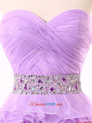 Best Selling Sleeveless Mini Length Beading and Ruching Zipper Cocktail Dresses with Lavender