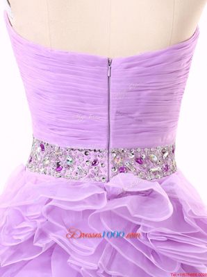 Best Selling Sleeveless Mini Length Beading and Ruching Zipper Cocktail Dresses with Lavender