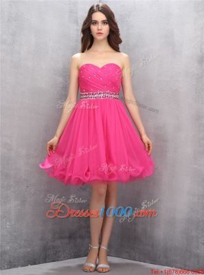 Stunning Knee Length A-line Sleeveless Hot Pink Evening Dress Zipper