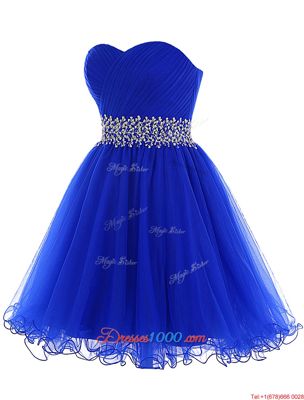 Artistic Royal Blue A-line Tulle Sweetheart Sleeveless Beading Mini Length Lace Up Prom Party Dress