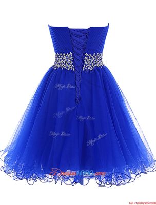 Artistic Royal Blue A-line Tulle Sweetheart Sleeveless Beading Mini Length Lace Up Prom Party Dress