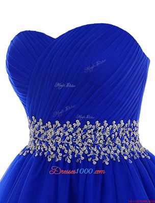 Artistic Royal Blue A-line Tulle Sweetheart Sleeveless Beading Mini Length Lace Up Prom Party Dress