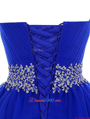 Artistic Royal Blue A-line Tulle Sweetheart Sleeveless Beading Mini Length Lace Up Prom Party Dress