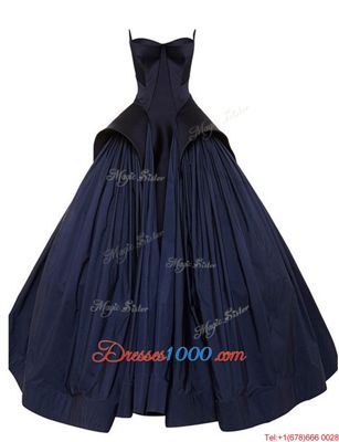Navy Blue Formal Dresses Prom and For with Ruching Strapless Sleeveless Zipper