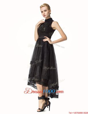 Romantic Black Sleeveless Asymmetrical Lace Zipper Pageant Dress Toddler