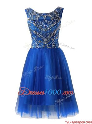 Modern Royal Blue Scoop Zipper Beading Prom Evening Gown Sleeveless