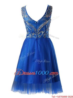 Modern Royal Blue Scoop Zipper Beading Prom Evening Gown Sleeveless