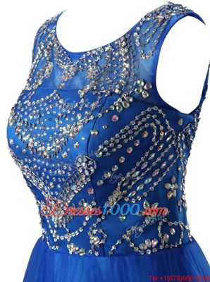 Modern Royal Blue Scoop Zipper Beading Prom Evening Gown Sleeveless