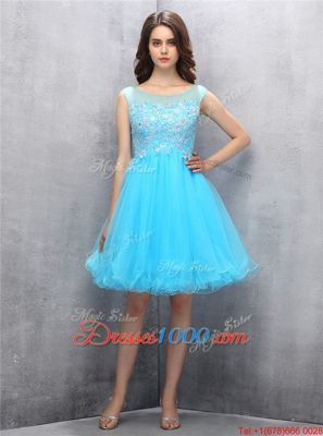 Traditional Scoop Blue Sleeveless Tulle Zipper Party Dress for Toddlers for Prom