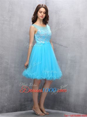 Traditional Scoop Blue Sleeveless Tulle Zipper Party Dress for Toddlers for Prom