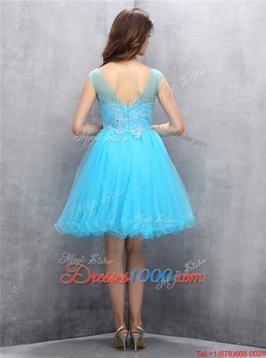Traditional Scoop Blue Sleeveless Tulle Zipper Party Dress for Toddlers for Prom