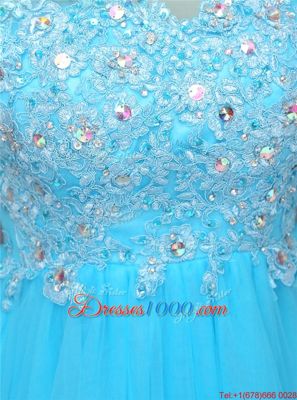 Traditional Scoop Blue Sleeveless Tulle Zipper Party Dress for Toddlers for Prom