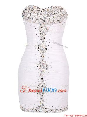 White Zipper Sweetheart Beading and Ruffles Prom Party Dress Tulle Sleeveless