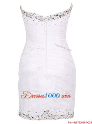 White Zipper Sweetheart Beading and Ruffles Prom Party Dress Tulle Sleeveless