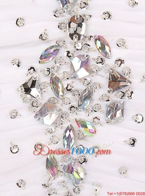 White Zipper Sweetheart Beading and Ruffles Prom Party Dress Tulle Sleeveless