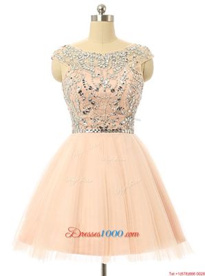 Peach Scoop Zipper Beading and Sequins Prom Dresses Sleeveless