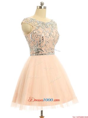 Peach Scoop Zipper Beading and Sequins Prom Dresses Sleeveless