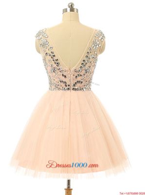 Peach Scoop Zipper Beading and Sequins Prom Dresses Sleeveless