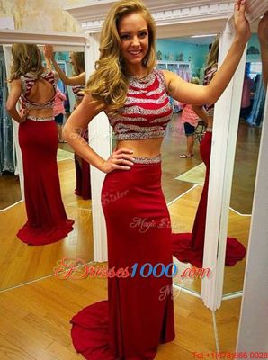 Spectacular Red Scoop Backless Sequins Prom Gown Sleeveless
