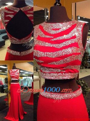 Spectacular Red Scoop Backless Sequins Prom Gown Sleeveless