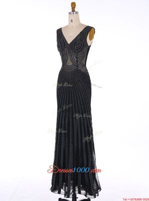 Glittering Mermaid Black Sleeveless Floor Length Sequins Zipper