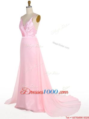 Pink Mermaid Ruffles Zipper Chiffon Sleeveless With Train