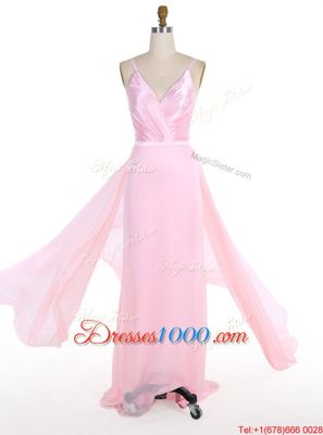 Pink Mermaid Ruffles Zipper Chiffon Sleeveless With Train