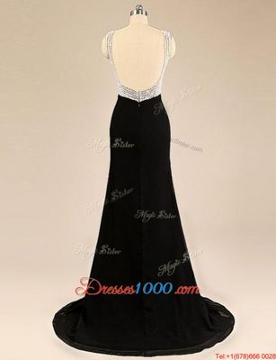 Sleeveless Brush Train Beading Backless Prom Party Dress
