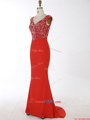 Classical Mermaid Sleeveless Brush Train Zipper With Train Beading Homecoming Gowns