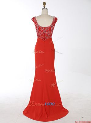 Classical Mermaid Sleeveless Brush Train Zipper With Train Beading Homecoming Gowns