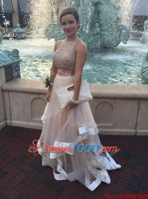 Champagne Scoop Zipper Beading Prom Gown Sleeveless