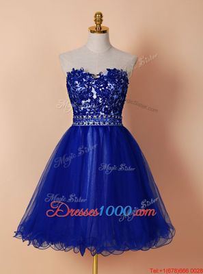 Elegant Royal Blue Zipper Sweetheart Beading and Appliques Prom Party Dress Tulle Sleeveless