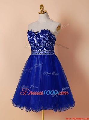Elegant Royal Blue Zipper Sweetheart Beading and Appliques Prom Party Dress Tulle Sleeveless