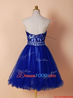 Elegant Royal Blue Zipper Sweetheart Beading and Appliques Prom Party Dress Tulle Sleeveless