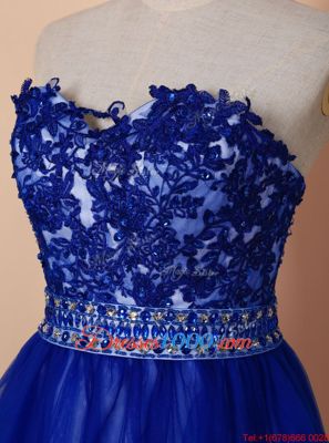 Elegant Royal Blue Zipper Sweetheart Beading and Appliques Prom Party Dress Tulle Sleeveless