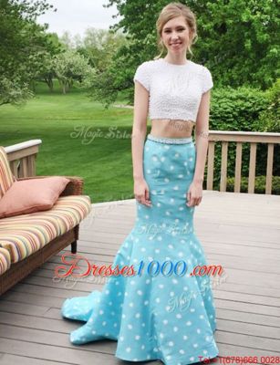 Blue Zipper Scoop Beading Dress for Prom Satin Sleeveless