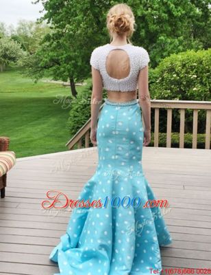 Blue Zipper Scoop Beading Dress for Prom Satin Sleeveless