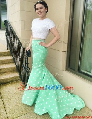 Blue Zipper Scoop Beading Dress for Prom Satin Sleeveless