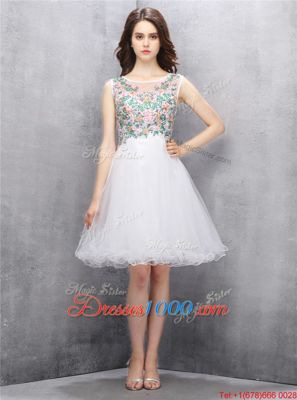 White Prom and Party and For with Beading and Embroidery Scoop Sleeveless Zipper
