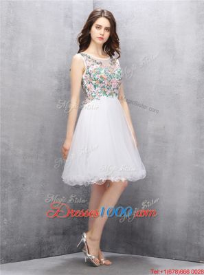 White Prom and Party and For with Beading and Embroidery Scoop Sleeveless Zipper