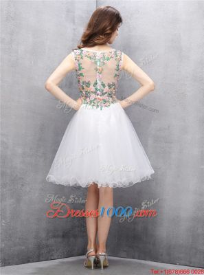 White Prom and Party and For with Beading and Embroidery Scoop Sleeveless Zipper