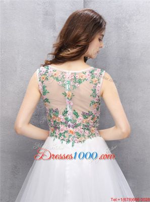 White Prom and Party and For with Beading and Embroidery Scoop Sleeveless Zipper