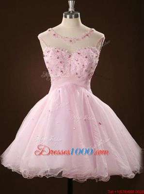 Scoop Mini Length A-line Sleeveless Pink Prom Dress Zipper