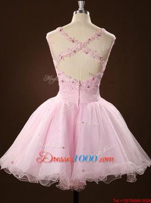 Scoop Mini Length A-line Sleeveless Pink Prom Dress Zipper