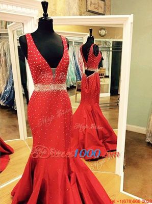 Extravagant Mermaid Red Sleeveless Beading Zipper Formal Dresses
