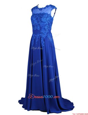 Scoop A-line Sleeveless Royal Blue Hoco Dress Brush Train Zipper